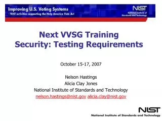 Next VVSG Training Security: Testing Requirements