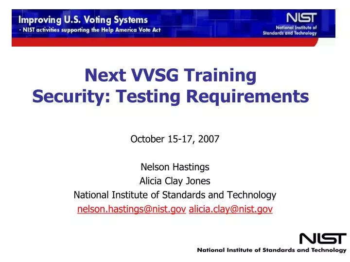 next vvsg training security testing requirements