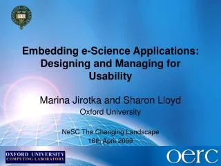 Embedding e-Science Applications: Designing and Managing for Usability