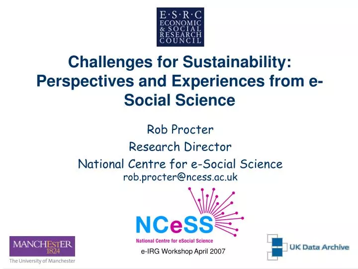 challenges for sustainability perspectives and experiences from e social science