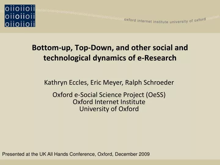 bottom up top down and other social and technological dynamics of e research