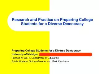 Research and Practice on Preparing College Students for a Diverse Democracy