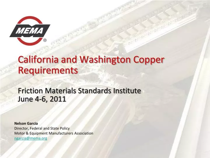 california and washington copper requirements friction materials standards institute june 4 6 2011