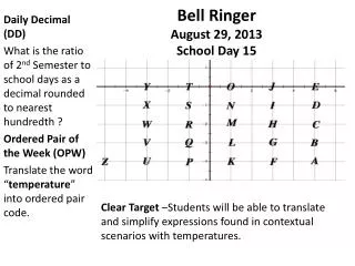 Bell Ringer August 29, 2013 School Day 15