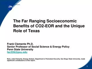The Far Ranging Socioeconomic Benefits of CO2-EOR and the Unique Role of Texas