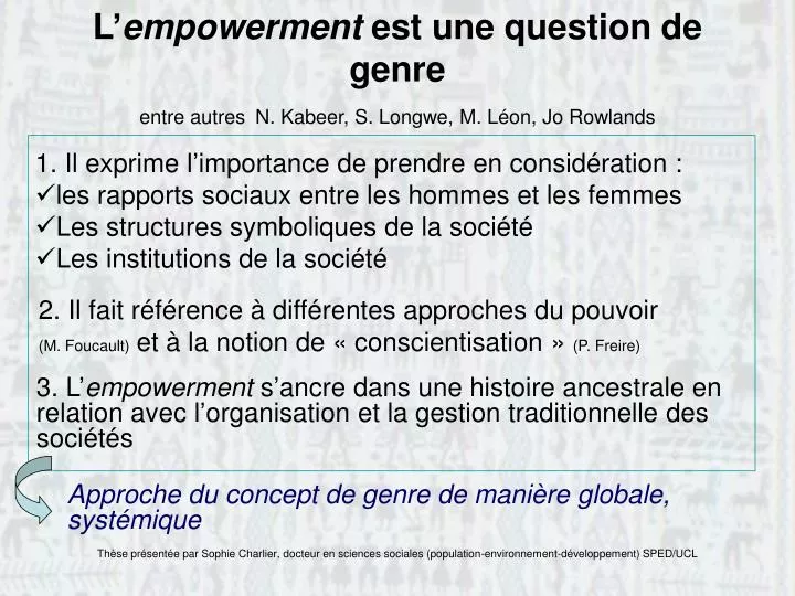 l empowerment est une question de genre entre autres n kabeer s longwe m l on jo rowlands