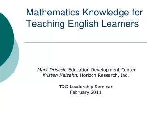 Mathematics Knowledge for Teaching English Learners