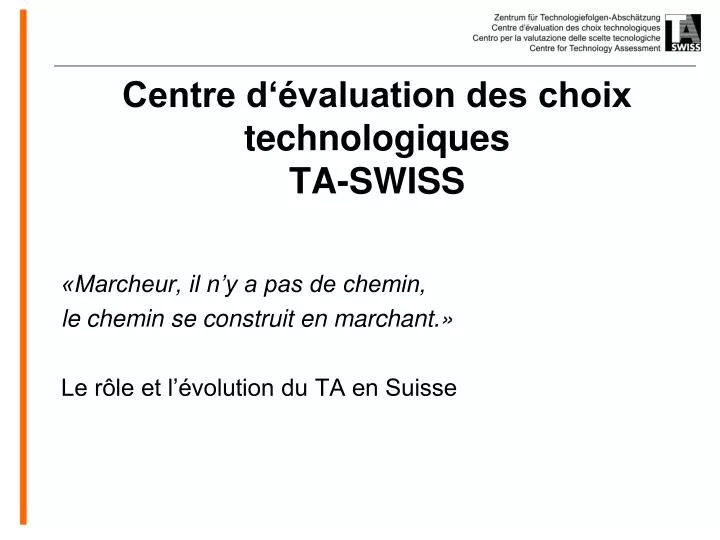 centre d valuation des choix technologiques ta swiss