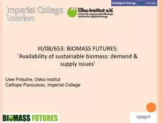 III/08/653: BIOMASS FUTURES: 'Availability of sustainable biomass: demand &amp; supply issues'
