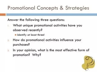 Promotional Concepts &amp; Strategies