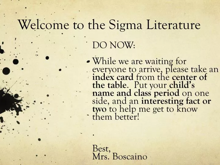 welcome to the sigma literature
