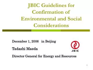 JBIC Guidelines for Confirmation of Environmental and Social Considerations