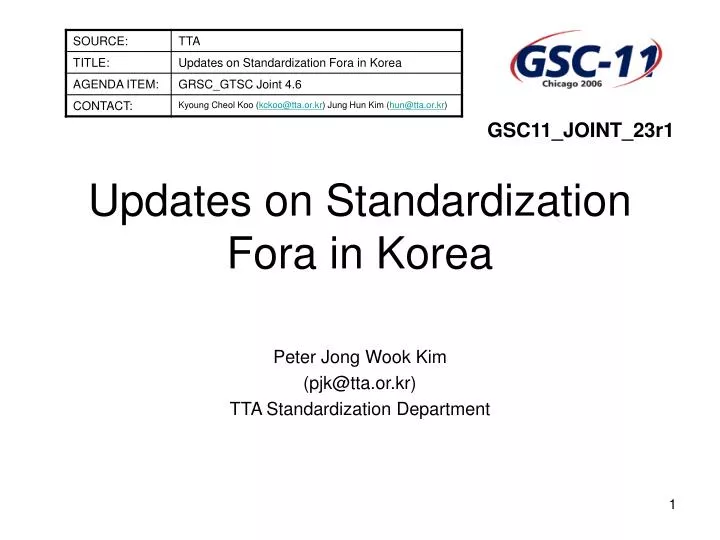 updates on standardization fora in korea