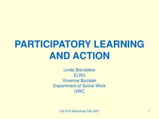 PARTICIPATORY LEARNING AND ACTION