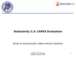 Subactivity 2.3: CAPEX Evaluation