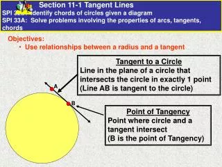 Objectives: Use relationships between a radius and a tangent