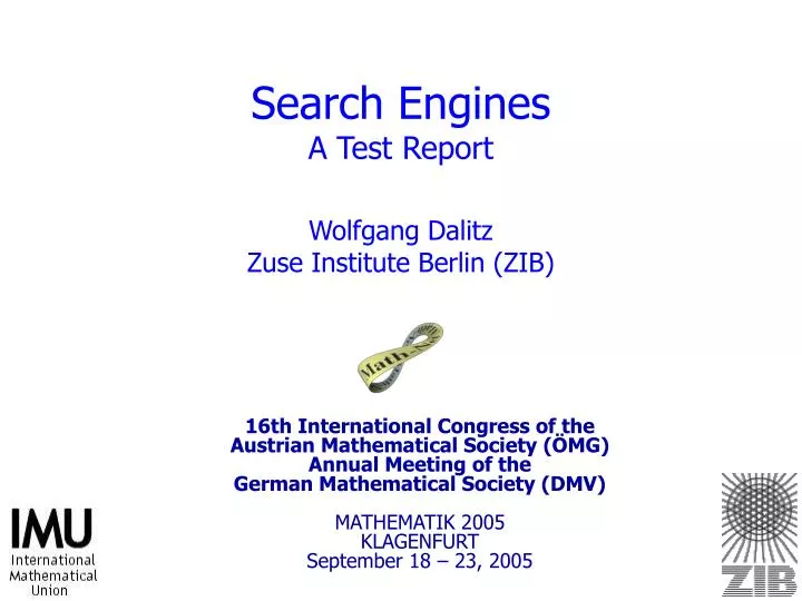 search engines a test report wolfgang dalitz zuse institute berlin zib