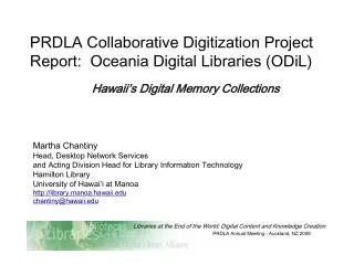 PRDLA Collaborative Digitization Project Report: Oceania Digital Libraries (ODiL) ?