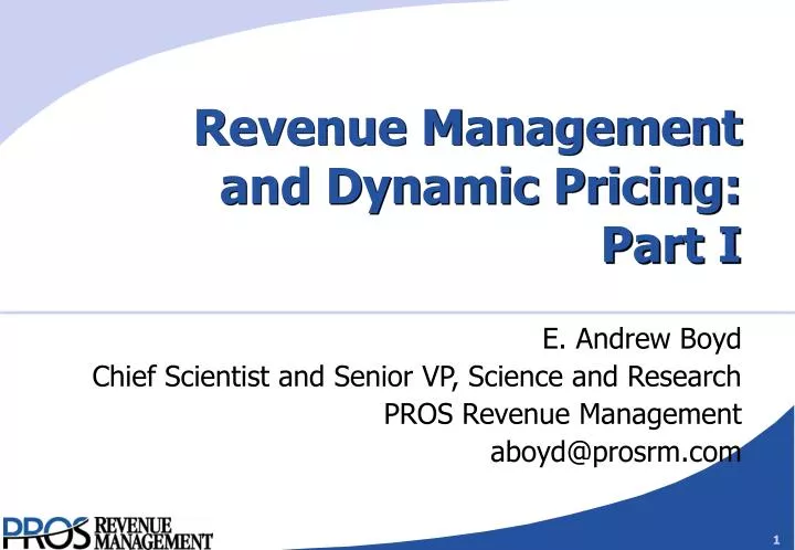 revenue management and dynamic pricing part i