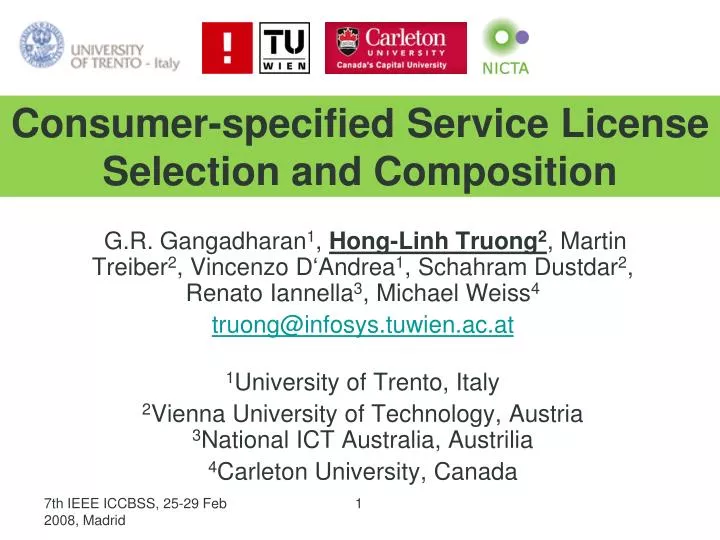 consumer specified service license selection and composition