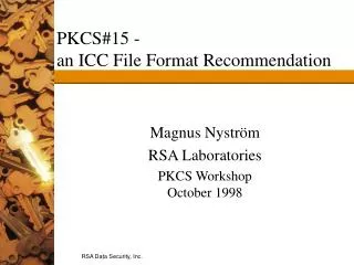 PKCS#15 - an ICC File Format Recommendation