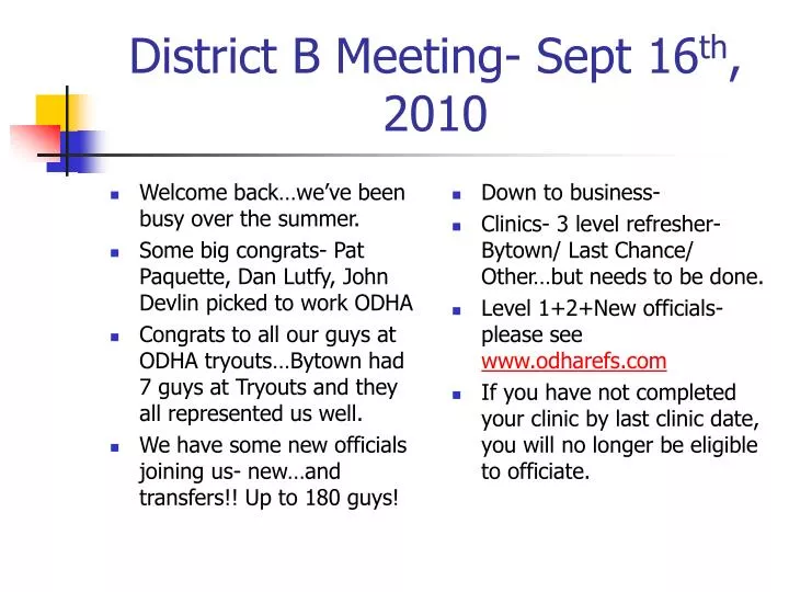 district b meeting sept 16 th 2010