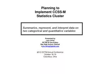 Planning to Implement CCSS-M Statistics Cluster