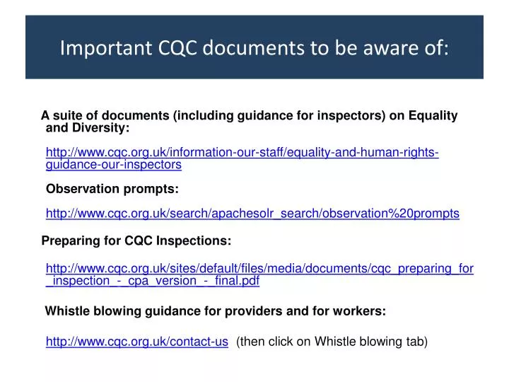 important cqc documents to be aware of