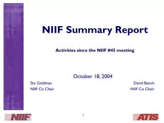 NIIF Summary Report Activities since the NIIF #45 meeting