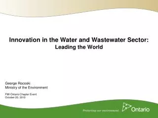 Innovation in the Water and Wastewater Sector: Leading the World