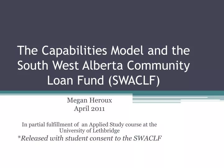 the capabilities model and the south west alberta community loan fund swaclf