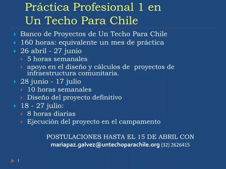 pr ctica profesional 1 en un techo para chile