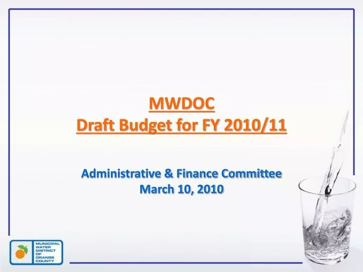 mwdoc draft budget for fy 2010 11