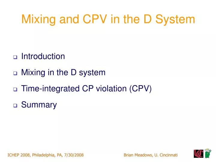 mixing and cpv in the d system