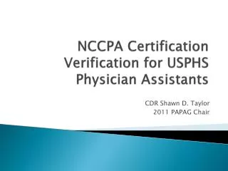 NCCPA Certification Verification for USPHS Physician Assistants