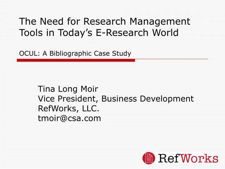 the need for research management tools in today s e research world ocul a bibliographic case study