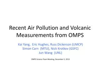 Recent Air Pollution and Volcanic Measurements from OMPS