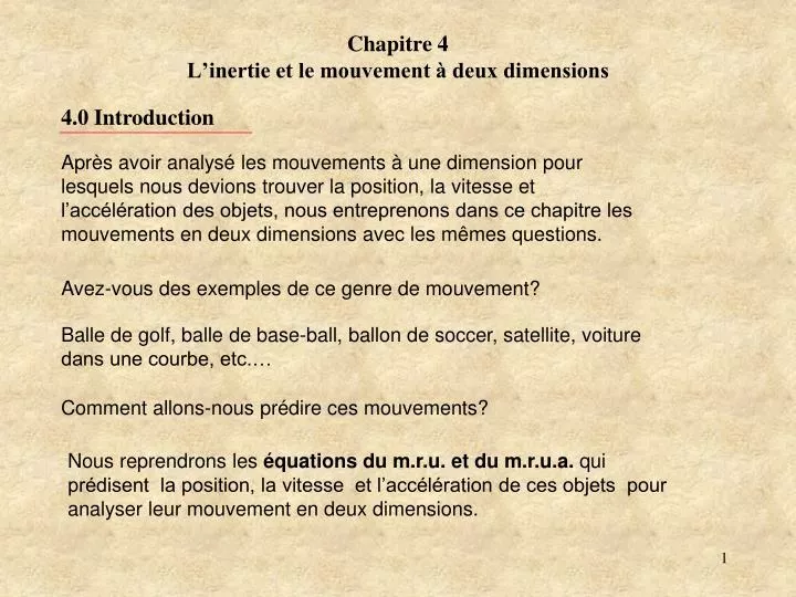 chapitre 4 l inertie et le mouvement deux dimensions