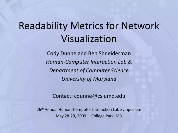 readability metrics for network visualization