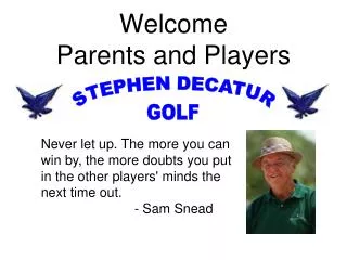 Welcome Parents and Players