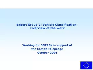 Expert Group 2: Vehicle Classification: Overview of the work