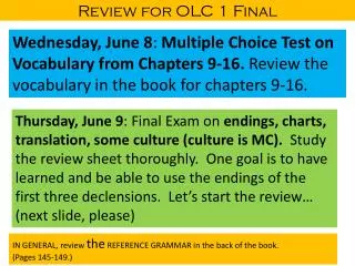 Review for OLC 1 Final