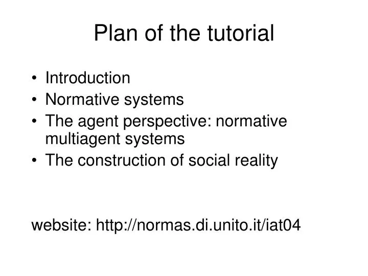 plan of the tutorial