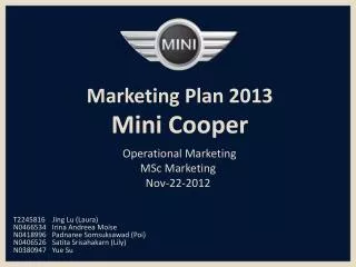Marketing Plan 2013 Mini Cooper