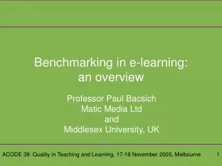 Benchmarking in e-learning: an overview