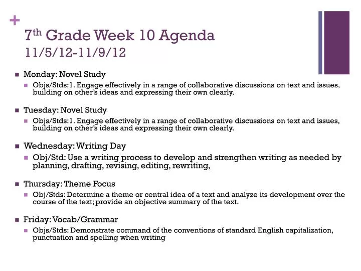 7 th grade week 10 agenda 11 5 12 11 9 12