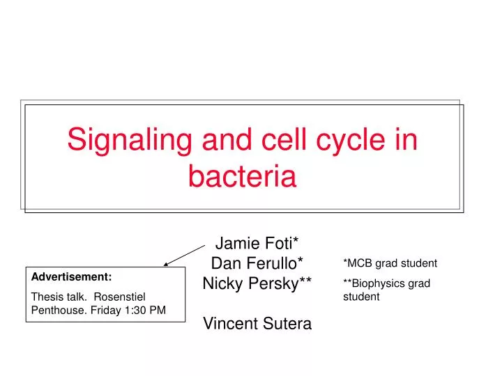 signaling and cell cycle in bacteria