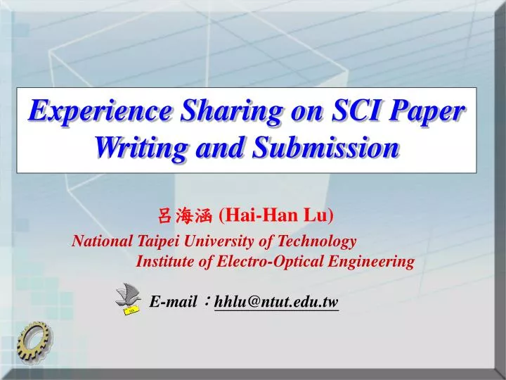 experience sharing on sci paper writing and submission