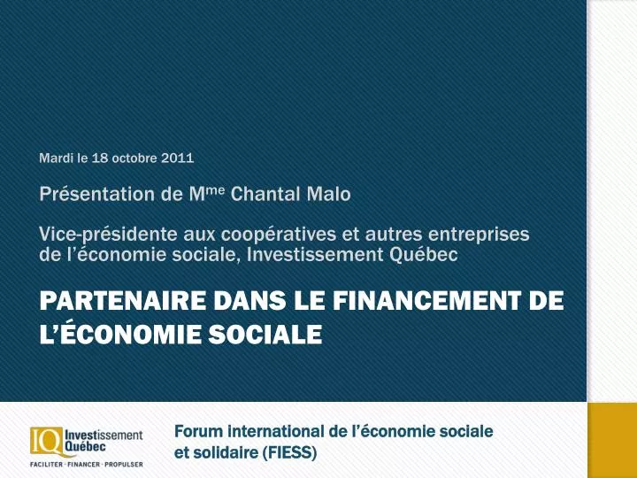 partenaire dans le financement de l conomie sociale