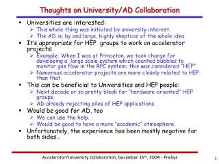 Thoughts on University/AD Collaboration